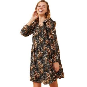 Hayden Women's Black/Orange/Ivory Poly Floral Lined Long Sleeve Dress